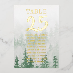 Gold Foil Wedding Table Numbers Evergreen Forest 