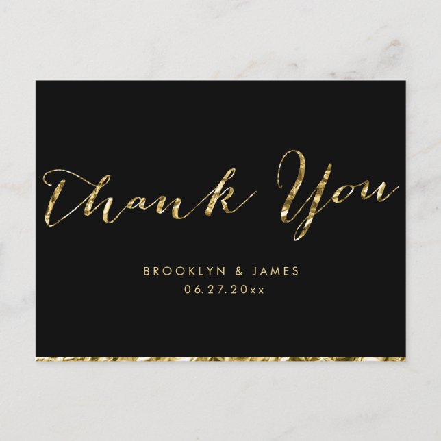 Gold Foil Wedding Thank You Postcards Black (Front)