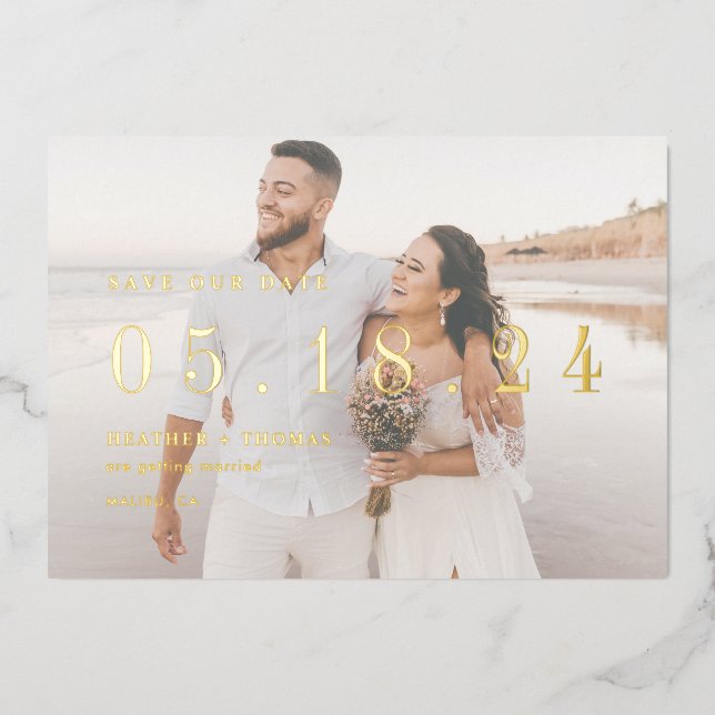 Gold Foil Wedding Unique Modern Save Our Date QR (Front)