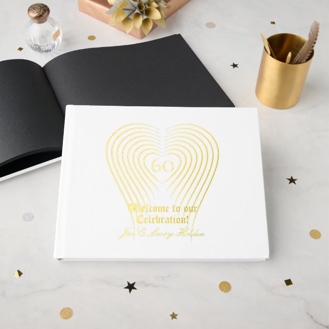 Gold Foil White Anniversary  Guest Book (Front Open)