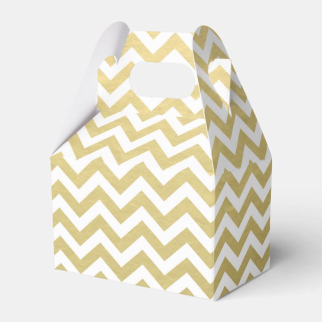 Gold Foil White Chevron Pattern Favour Box (Front Side)