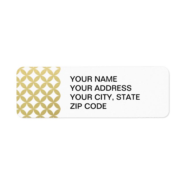 Gold Foil White Diamond Circle Pattern Return Address Label (Front)