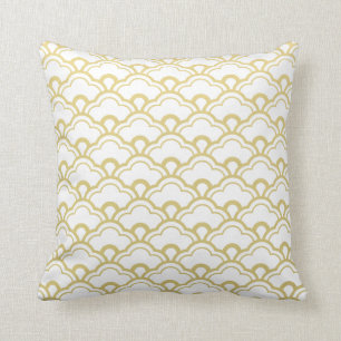 Gold Foil White Scalloped Shells Pattern Cushion