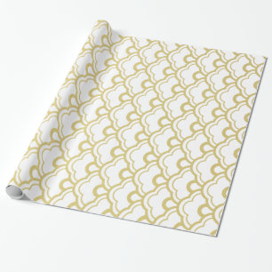 Gold Foil White Scalloped Shells Pattern Wrapping Paper