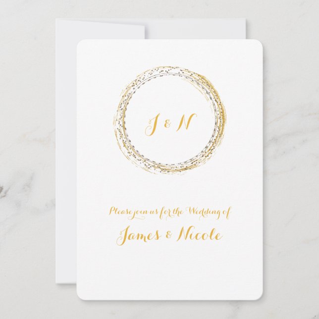 Gold Foil White Sparkle Glamour Circle Invitations (Front)
