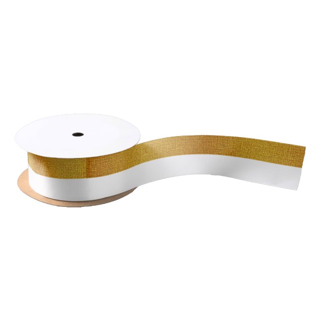 Gold Foil White Stripes Badge Pattern Satin Ribbon (Spool)
