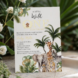 Gold Foil Wild One Safari Animals Tropical Green