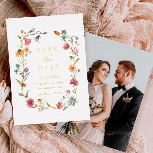 Gold Foil Wildflower Photo Save The Date (Creator Uploaded)