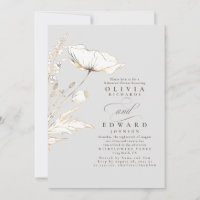 Gold Foil Wildflowers Light Grey Rehearsal Dinner