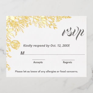 Gold Foil Wildflowers Wedding RSVP  Holiday Postcard