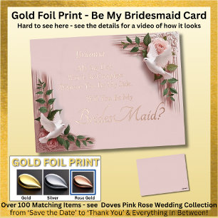 Gold Foil Will You Be My Bridesmaid? Pink Roses Holiday Postcard