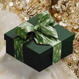 Gold Foil Winter Green Scene Trees Snow Satin Ribbon
