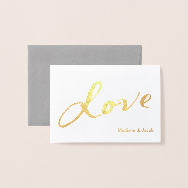 Gold Foil with Love Thank you Card on Grey (Front With Envelope)