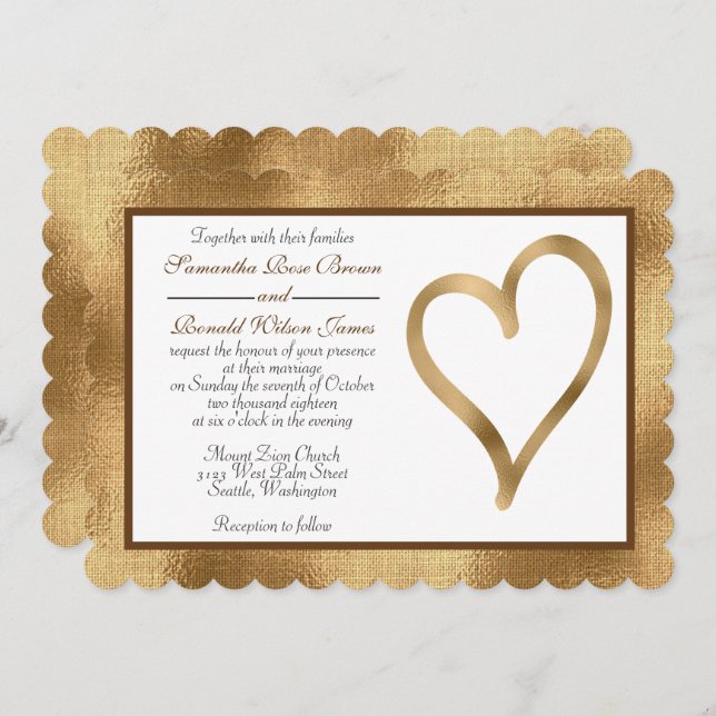 Gold foil with open heart wedding invitation (Front/Back)