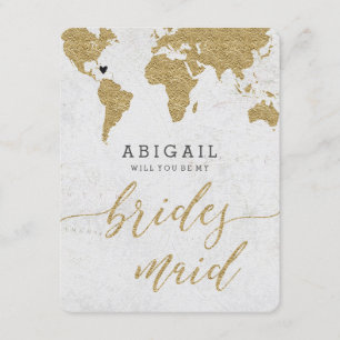 Gold Foil World Map Will You Be Bridesmaid Invitation