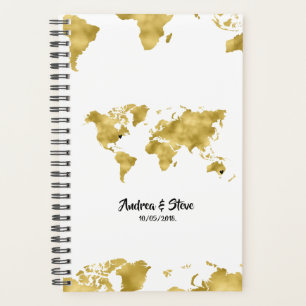 Gold Foil World Map with removable hearts couples Planner