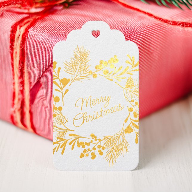 Gold Foil Wreath Christmas Gift Tag (Creator Uploaded)