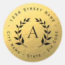 Gold Foil Wreath Monogram Return Address Label
