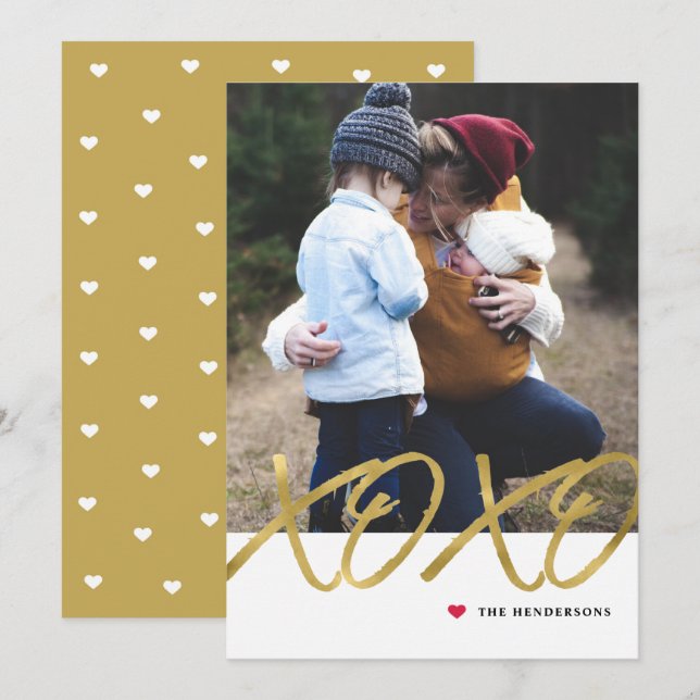 Gold Foil XOXO Valentine Day Photo Card (Front/Back)