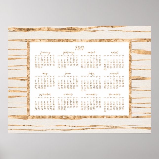 Gold Foil Yearly Calendar 2017 Poster (Front)
