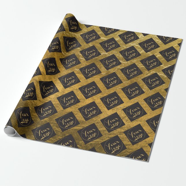 Gold Foil Your Logo Wrapping Paper (Unrolled)