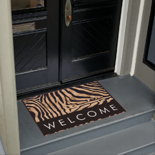 Gold Foil Zebra Print Welcome Mat
