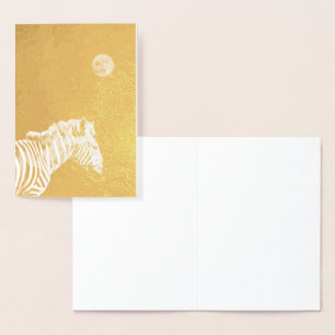 Gold Foil Zebra with Moon Card