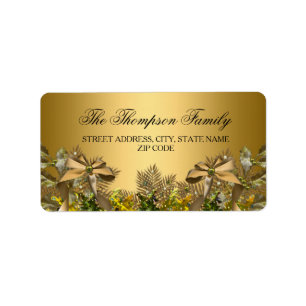 Gold Foliage & Bow Christmas Address Labels