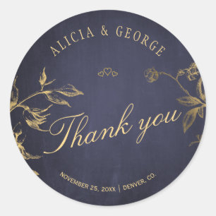 Gold foliage elegant navy thank you wedding classic round sticker