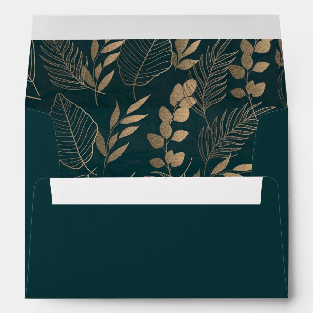 Gold Foliage Forest Green 5x7 Invitation Envelope (Back (Bottom))
