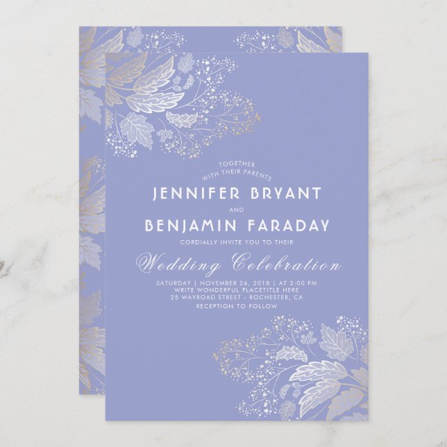 Gold Foliage Lavender Purple Elegant Wedding Invitation (Front/Back)