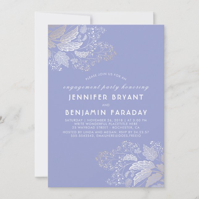 Gold Foliage Lavender Purple Engagement Party Invitation (Front)