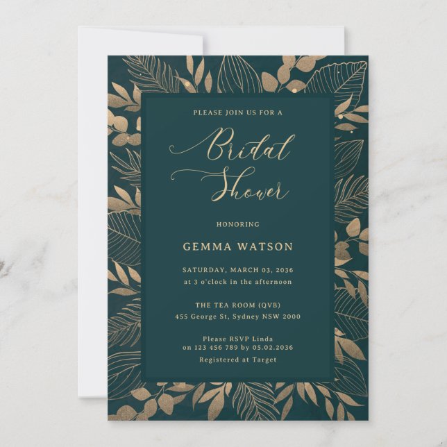 Gold Foliage Leaf Bridal Shower Invitation (Front)