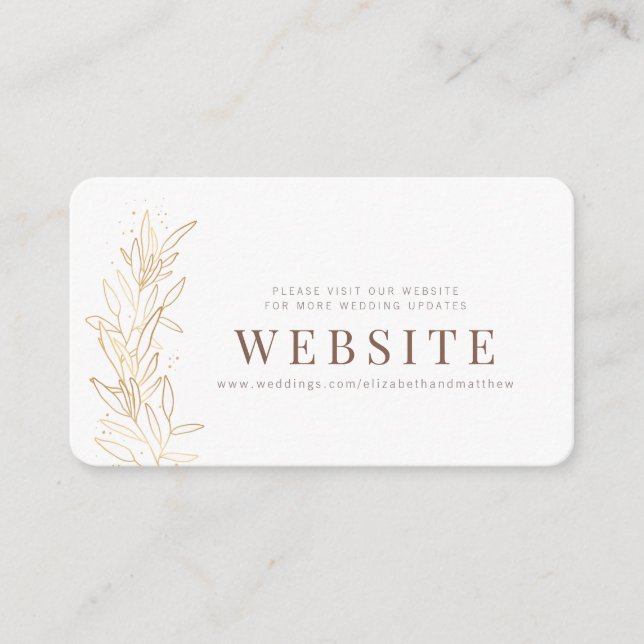 Gold Foliage Modern + Minimalist Wedding Website Enclosure Card (Front)