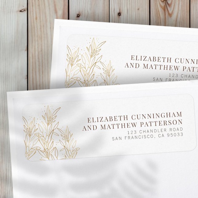 Gold Foliage Modern Wedding Return Address Return Address Label (Creator Uploaded)