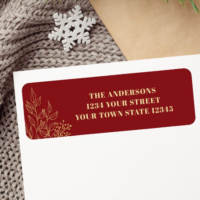 Gold Foliage Red Return Address  Label (Creator Uploaded)