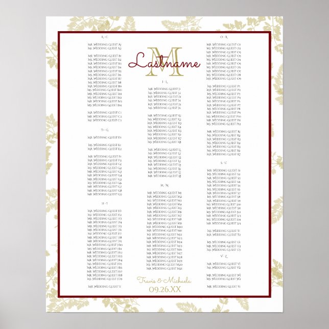 Gold Foliage Seating Chart AZ (Front)