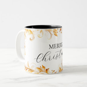 Gold Foliage Simple Christmas Two-Tone Coffee Mug