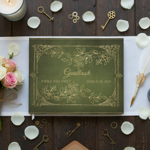 Gold Foliage Vintage Wedding Guest Book