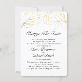 Gold Foliage Wedding Postponement Change Save The  Save The Date