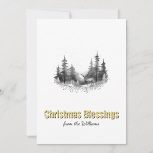 Gold Font Minimalist Christmas Forest Deer Holiday Card