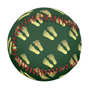 Gold foot print on green baseball