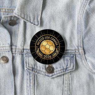 Gold Football Emblem 2026   Mexico USA Canada 7.5 Cm Round Badge