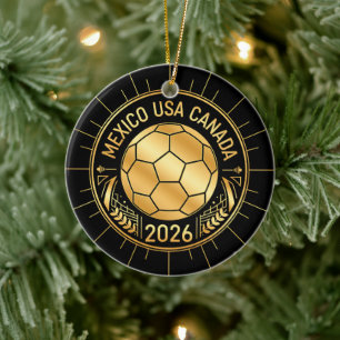 Gold Football Emblem 2026   Mexico USA Canada Ceramic Ornament
