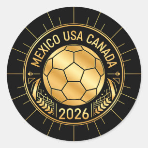 Gold Football Emblem 2026   Mexico USA Canada Classic Round Sticker