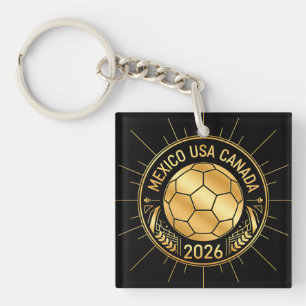Gold Football Emblem 2026   Mexico USA Canada Key Ring