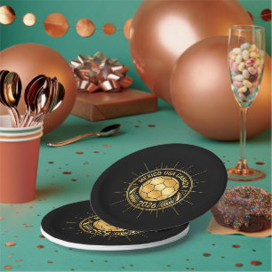 Gold Football Emblem 2026 Mexico USA Canada Paper Plate