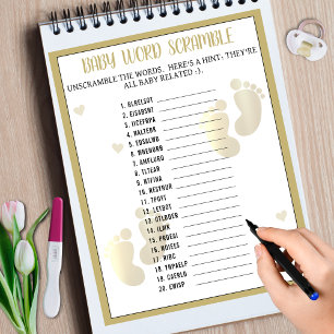 Gold Footprint Word Scramble Baby Shower Game