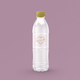 Gold Forever Hearts Bridal Shower Water Bottle Label