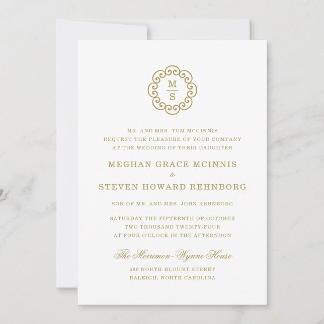 Gold Formal Wedding Invitation (Front)